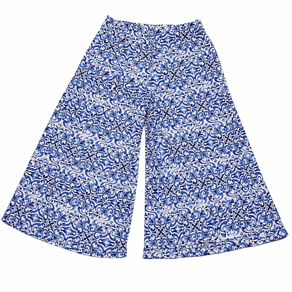 Vince Camuto Blue & White Medallion Print Wide Leg Palazzo Pants - Size L - Picture 2 of 11